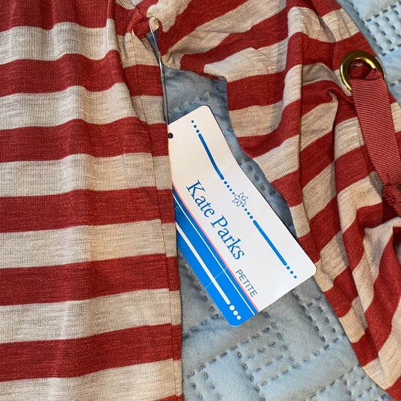 Kate Parks lightweight vee neck long sleeve horizontal striped tee rust PL NWT - Picture 10 of 13
